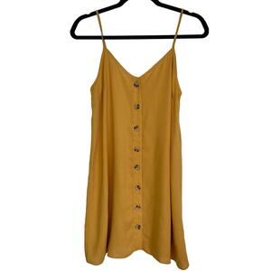 Paper Crane Women's Small Spaghetti Strap Golden Yellow Dress Button Front